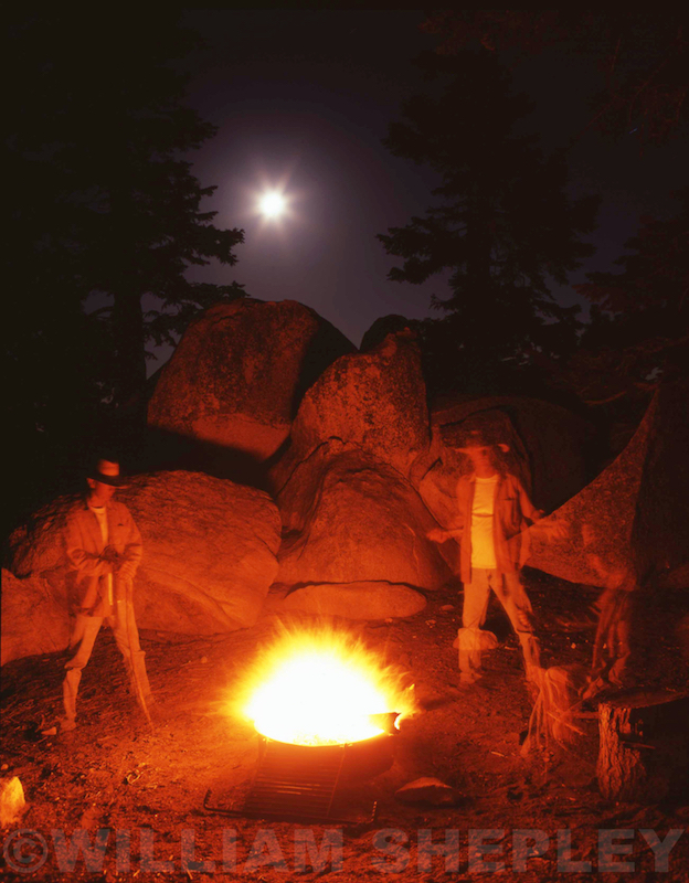 camping with fire in the mountains at night